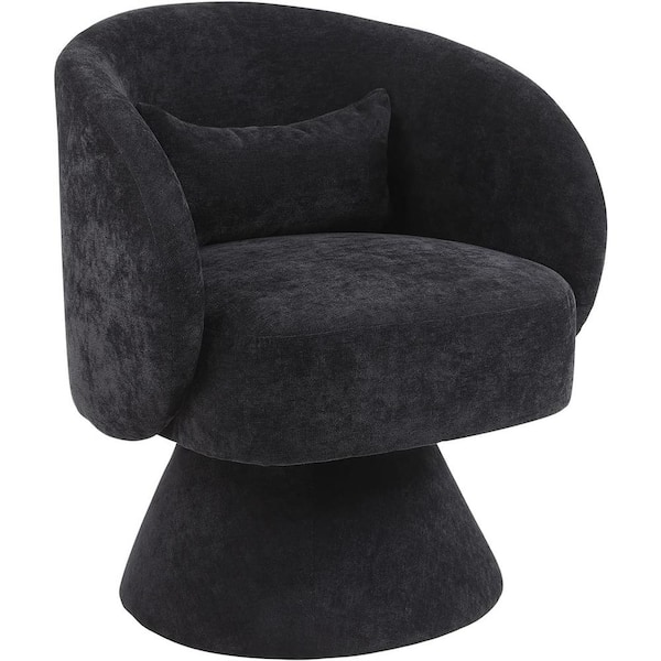 anpport Modern Black Linen Swivel Barrel Accent Arm Chair with 1-Pillow, (Set of 1)