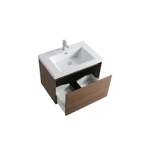 Odele 29.65 in. W x 19.75 in. D x 21.65 in. H Single Sink Bath Vanity in Natural Wood w/ White Sintered Stone Top