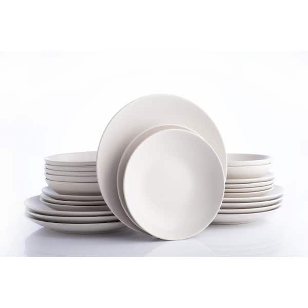 STONE LAIN Semplice 24-Piece White Matte Stoneware Dinnerware Set (Service for 8)