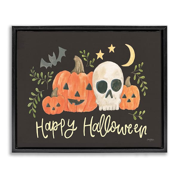 Stupell Industries Whimsical Happy Halloween by Jenaya Jackson 1-Piece Floater Frame Graphic Print Typography Art Print 21 in. x 17 in.