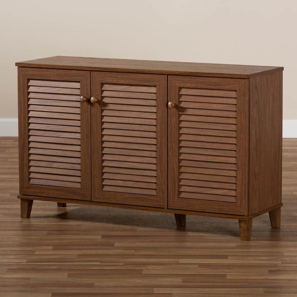 Walnut 3-Tier Dark Wood Shoe Storage Cabinet