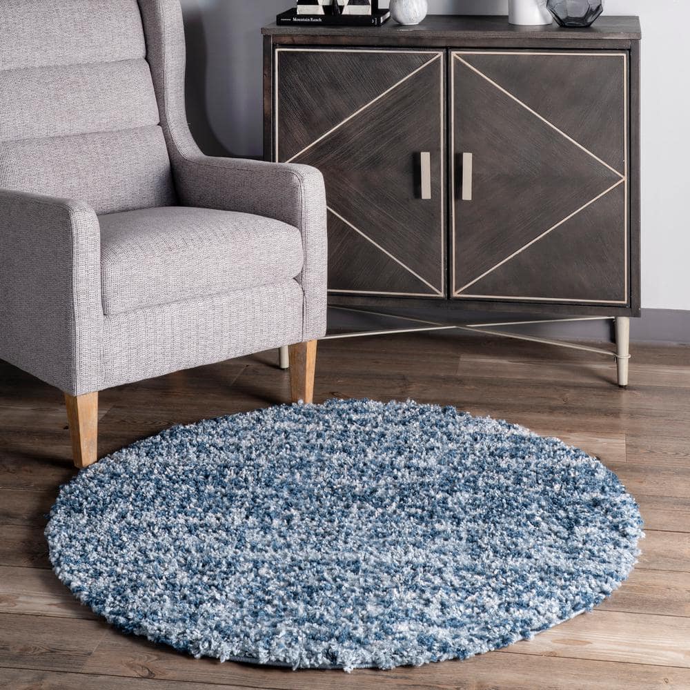 Brooke Blue and Ivory Shag Tasseled Runner Rug