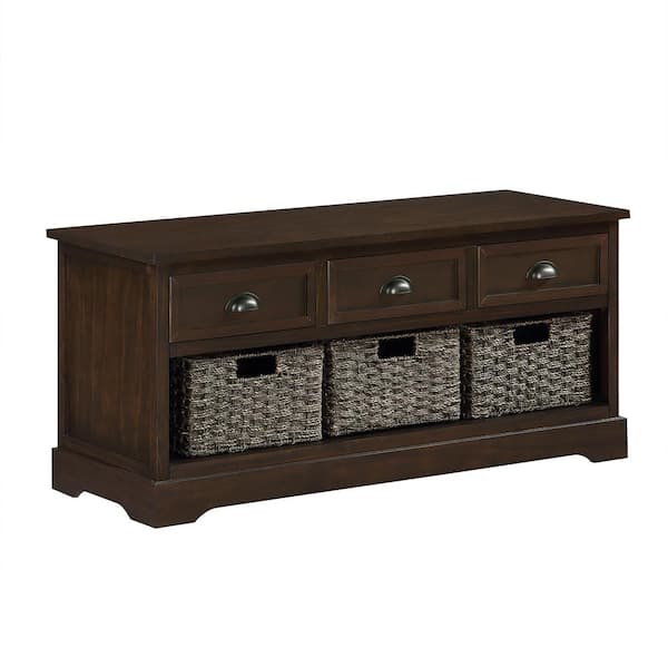 Aoibox Dark Brown Collection Wicker Cabinet Bench with 3 Drawers and 3 Woven Baskets