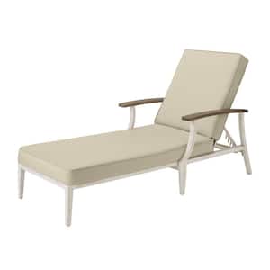 Marina Point White Steel Outdoor Patio Chaise Lounge with CushionGuard Putty Tan Cushions