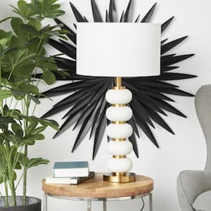 28 in. White Metal Orbs Style Base Task and Reading Table Lamp with Drum Shade