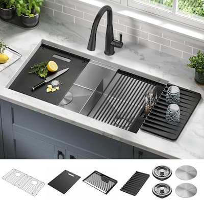 Elkay Lustertone Undermount Stainless Steel 42 in. Double Bowl Kitchen Sink  with Right Drain Board ELUH4221L - The Home Depot