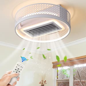 20 in. White Leafless Flush Mount Washable LED Ceiling Fan Light with Remote Control, 6 Speed, Reversible Motor