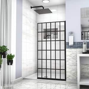 Shower Door 34 in. W x 72 in. H Single Panel Frameless Fixed Shower Door, Open Entry Design in Matte Black