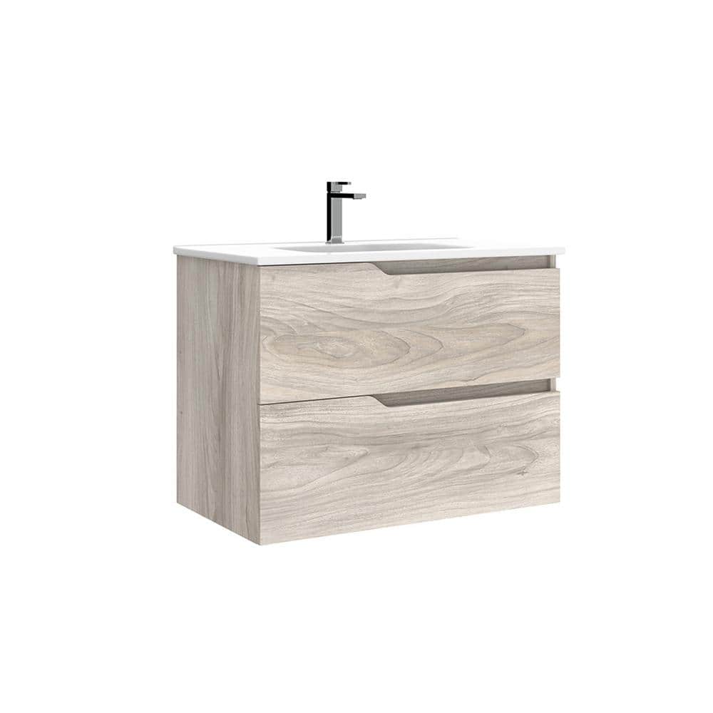Menta 32'' Gray Pine Wall-Mounted Vanity with Basin