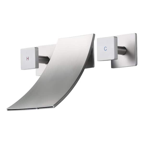 Knob 2-Handle Wall-Mount Waterfall Roman Tub Faucet in. Brushed Nickel