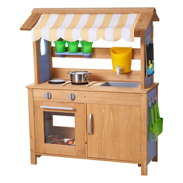 Mud Kitchen, Outdoor Mud Kitchen for Kids, Wood Outdoor Play Kitchens with Spoons, Sink, Tank, Sunshade Canopy