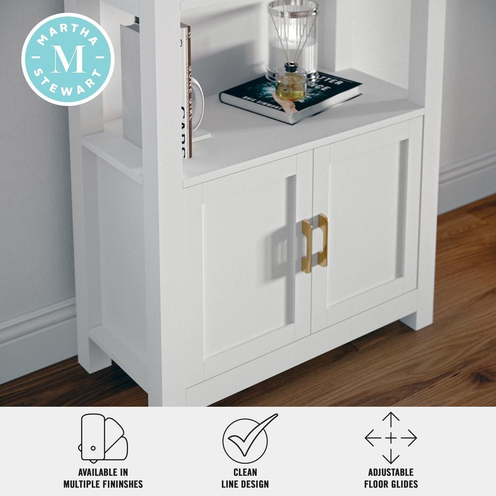 White 68" Wood Shaker Bookcase with Brass Hardware