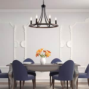 6-Light Modern Farmhouse Chandelier Black, Vintage Candle Ceiling Pendant Light Fixture for Dining Room Living Room