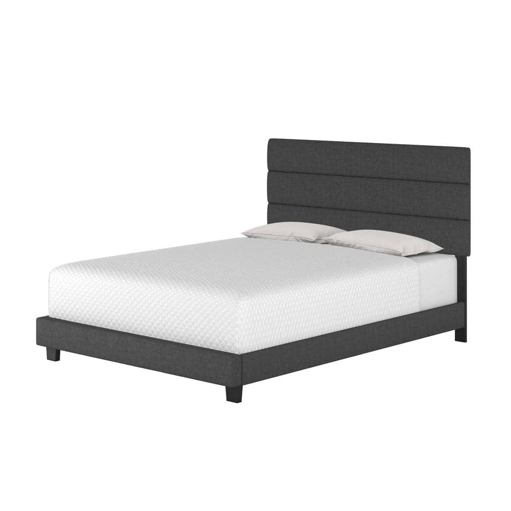 Sicily Dark Linen Upholstered Queen Platform Bed Frame with Headboard