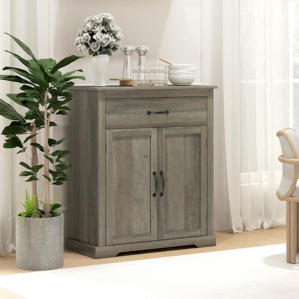 HOMCOM Distressed Graywash MDF 28.3 in. Particle Board Sideboard Storage Cabinet with Adjustable Shelf for Living Room