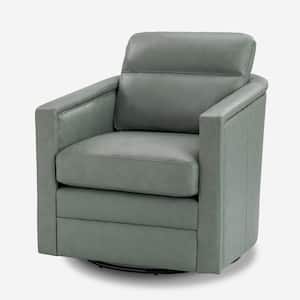 Elvira 28.74 in. Wide Sage Genuine Leather Swivel Chair with Squared Arms