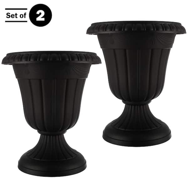 Pure Garden 16 in. W x 18 in. H-in. Plastic Urn Planter 2-Pack, Black