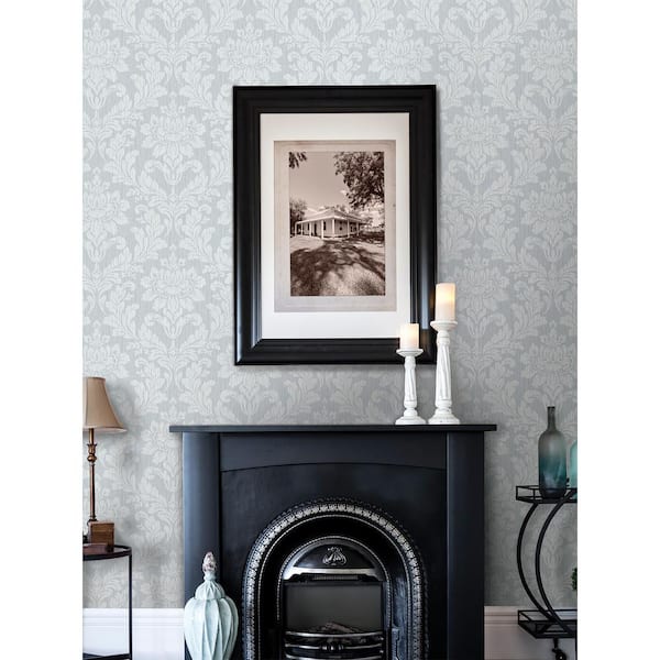 Galois Light Blue Damask Vinyl Wallpaper Roll