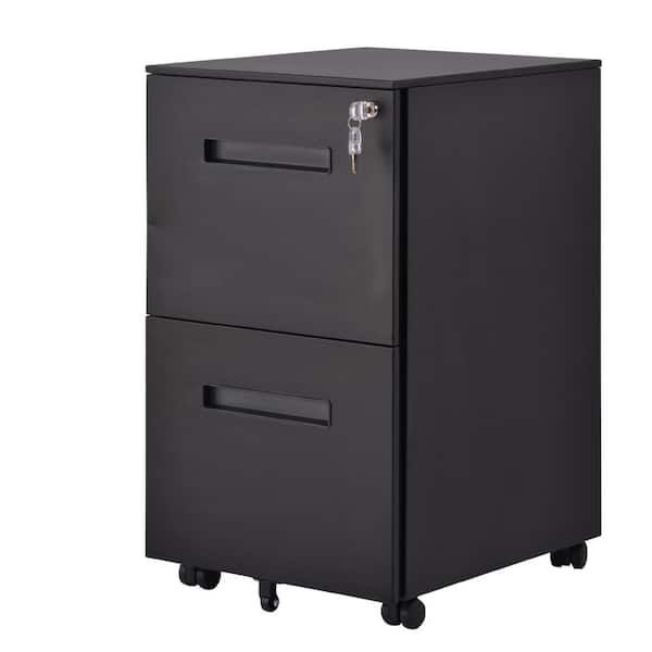 Round Edge Black 3 Drawer File Cabinet on Wheels Metal Locking Filing Cabinet with Lock Mobile File Cabinet with Hanging Frame and 2 Keys for Legal/Letter/A4 Size Fully Assembled 
