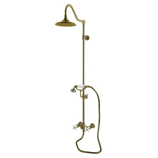 Kingston 3-Handle 1-Spray Shower Combo in Antique Brass