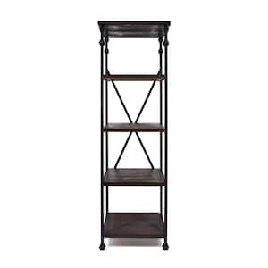 Hampden Black and Dark Walnut 4-Shelf Etagere Book Case