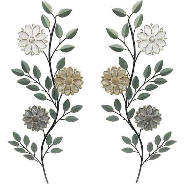 2-Piece Metal Wall Art, 15.75 in. Vintage Leaf Wall Decor Indoor/Outdoor, Green