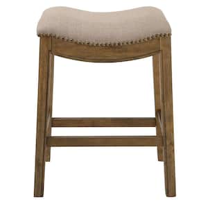 Saddle 26 in. Natural Backless Wood Counter Stool with Upholstered Cream Seat, 1-Stool