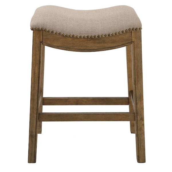 NewRidge Home Goods Saddle 26 in. Natural Backless Wood Counter Stool with Upholstered Cream Seat, 1-Stool