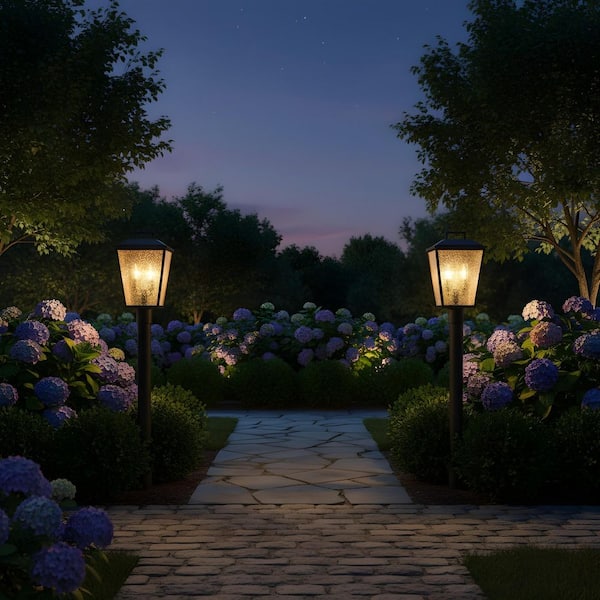 Kennewick 9 in. W 2-Light Textured Black Metal Hardwired Outdoor Weather Resistant Post Light with No Bulbs Included