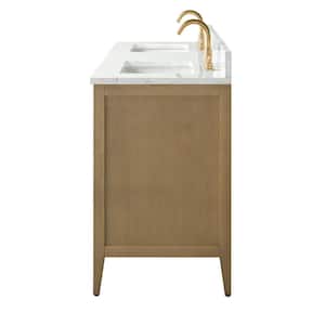 60 in. W x 22 in. D x 34 in. H Double-Sink Bathroom Vanity in Natural Oak with Engineered Marble Top in Arabescato White