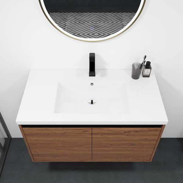 35 in. W x 18 in. D x 20 in. H Single Sink Bath Vanity in Dark oak with White Ceramic Top
