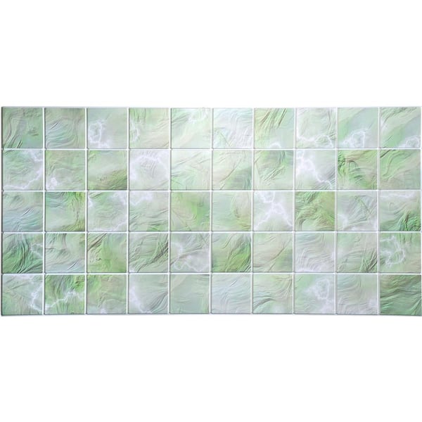 Dundee Deco 3D Falkirk Retro 1/100 in. x 38 in. x 19 in. Shades of Green Faux Pearl Squares PVC Decorative Wall Paneling (10-Pack)
