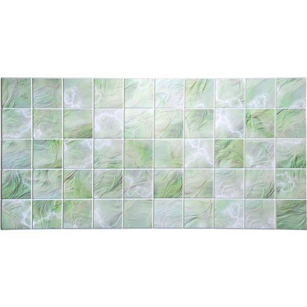 Dundee Deco 3D Falkirk Retro 1/100 in. x 38 in. x 19 in. Shades of Green Faux Pearl Squares PVC Decorative Wall Paneling (5-Pack)