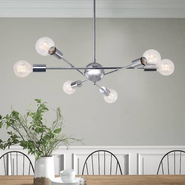 RRTYO Gamino 6-Light Chrome Sputnik Sphere Linear Pendant Modern Farmhouse Lighting Chandelier