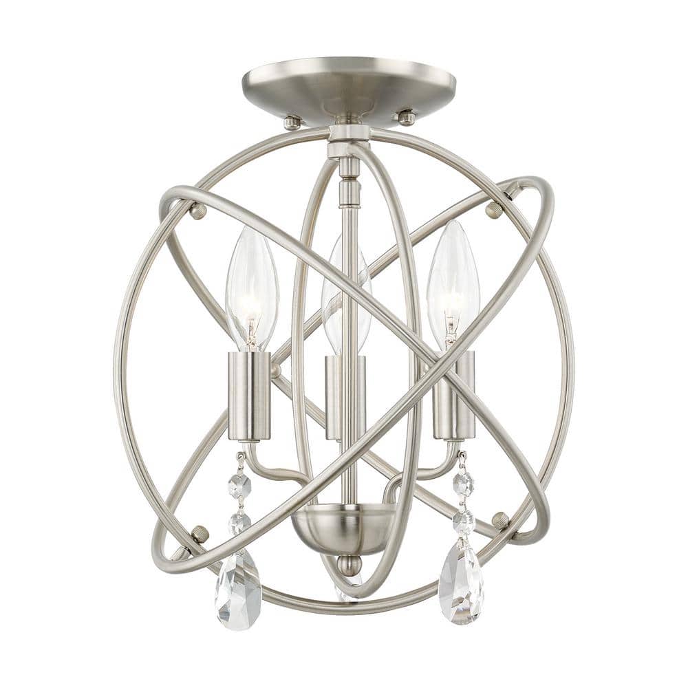 Elegant Mini 3-Light Brushed Nickel Chandelier with Clear Crystal Accents