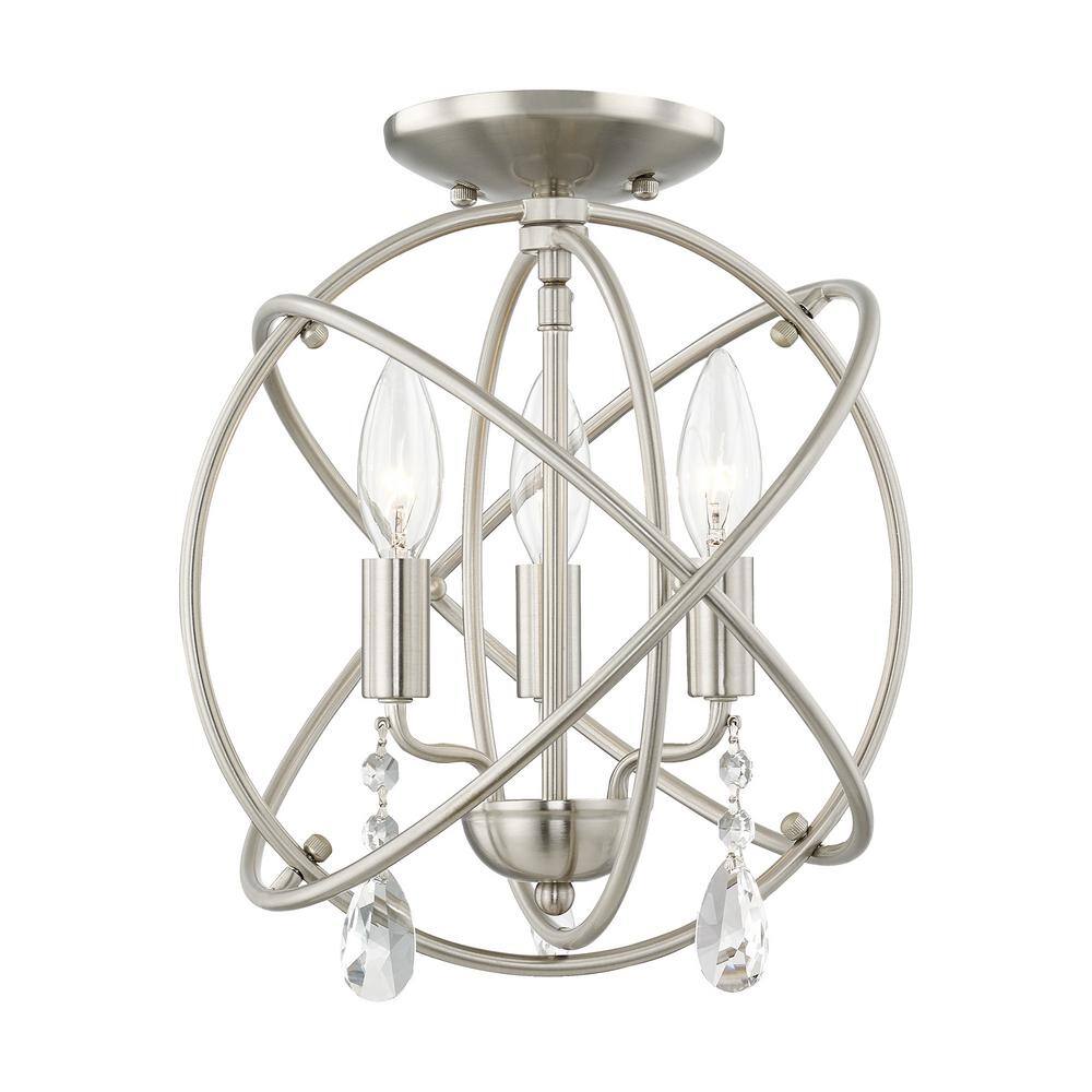 Elegant Mini 3-Light Brushed Nickel Chandelier with Clear Crystal Accents
