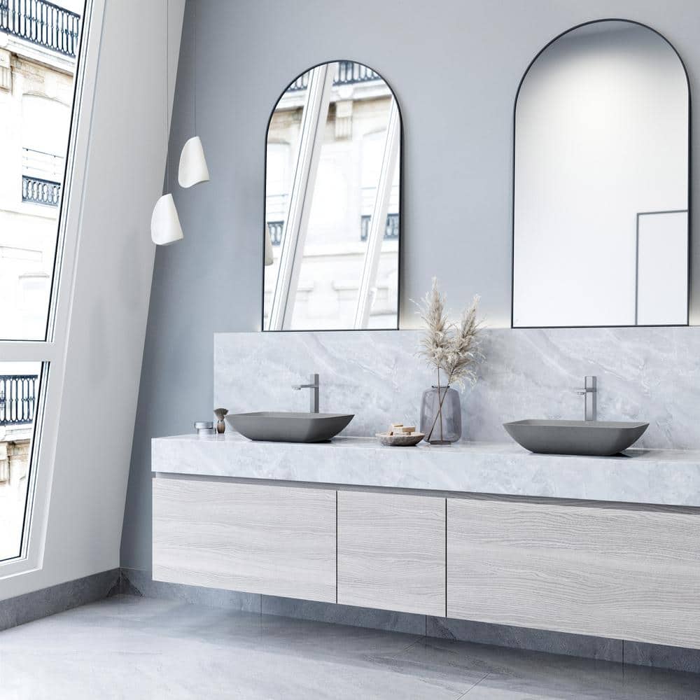 Gray Concrete Rectangular Vessel Bathroom Sink