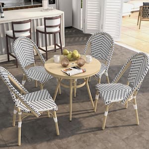 Janele 5-Piece Aluminum 32 in. Round Outdoor Dining Set in Black and White