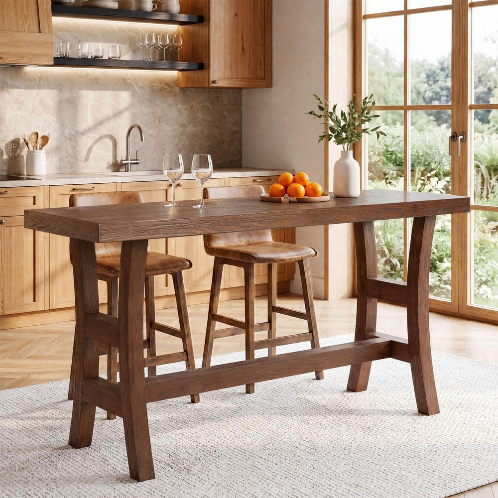 Kearsten 35.43 in. H Dark Walnut Rectangle Bar Table, Wood Counter Height Pub Table with 4-Sturdy Legs for Kitchen, Pub