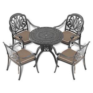 5-Piece Cast Aluminum Outdoor Dining Set with Random Colors Cushions