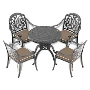 5-Piece Cast Aluminum Outdoor Dining Set with Random Colors Cushions