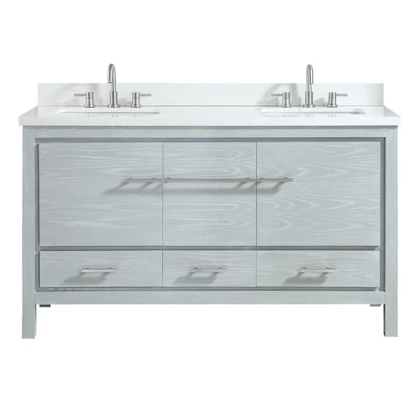 Azzuri Riley 61 in. W x 22 in. D Bath Vanity in Sea Salt Gray with Engineered Stone Vanity Top in White and White Basin