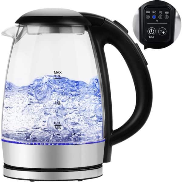 4-Cups Stainless Steel Electric Kettle with 4 Presets LED Indicator Lights & Auto Shut-Off in Black