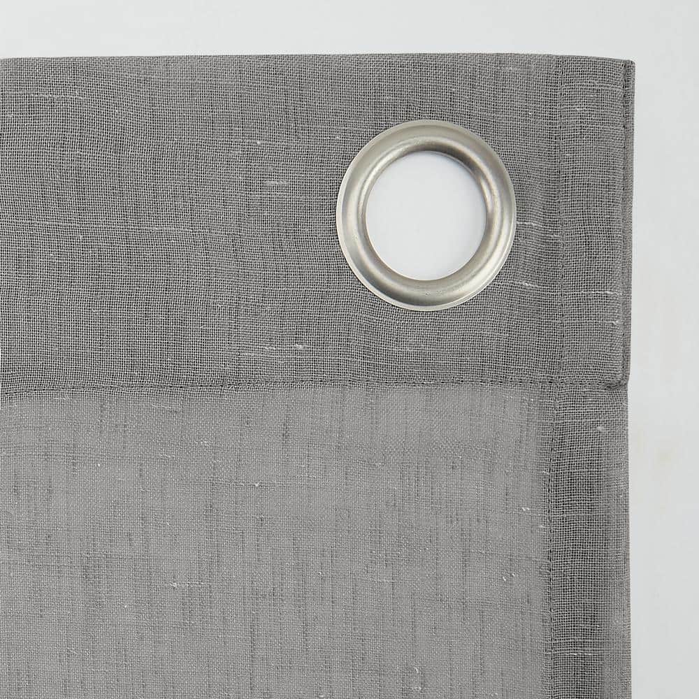 Gray Sheer Linen Blend Grommet Top Window Panel