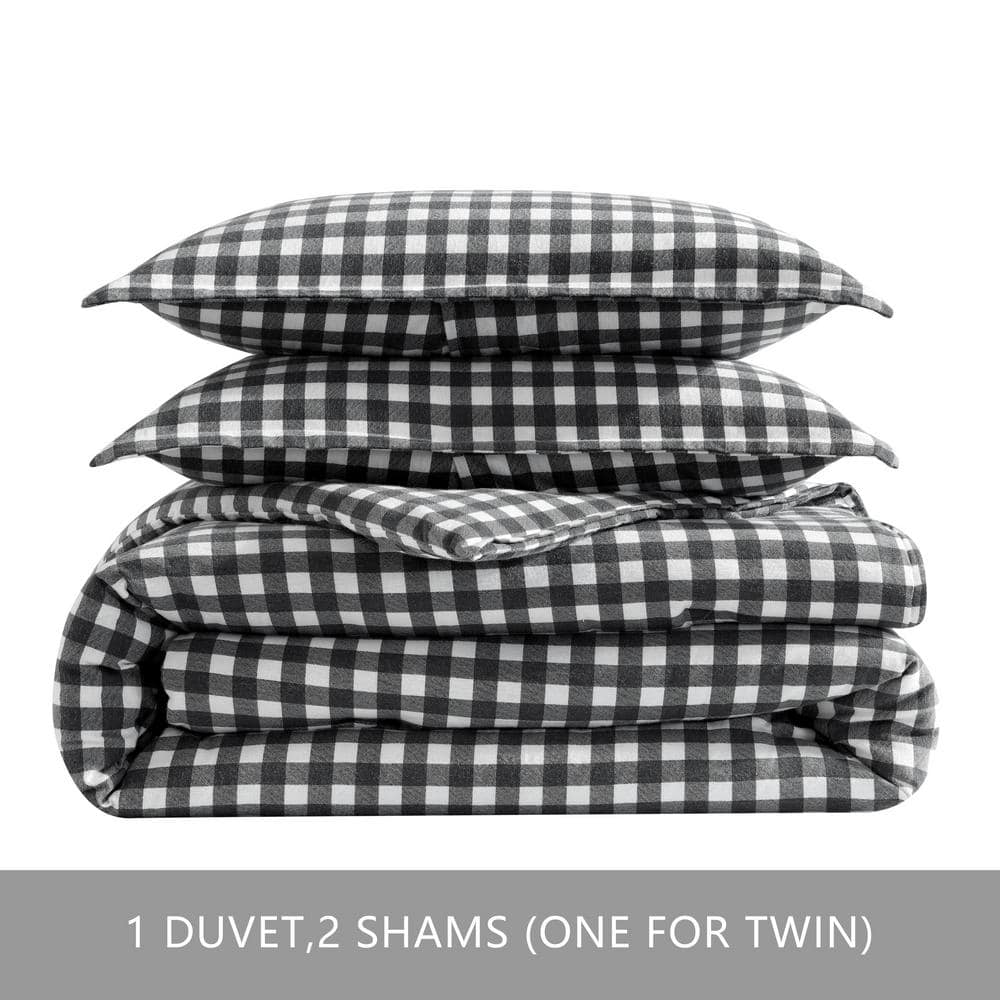 King Gray Cotton Flannel Duvet Cover Set with Shams