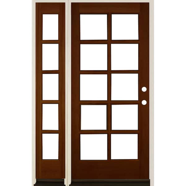 Krosswood Doors 50 in. x 80 in. French RH Full Lite Clear Glass Red Chestnut Stain Hemlock Prehung Front Door with LSL