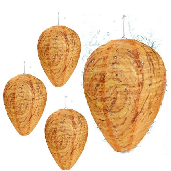 Outdoor Wasp Hornet Yellow Jacket Trap with Waterproof Fake Nest Deterrent Hanging for Garden Yard 4-Pack