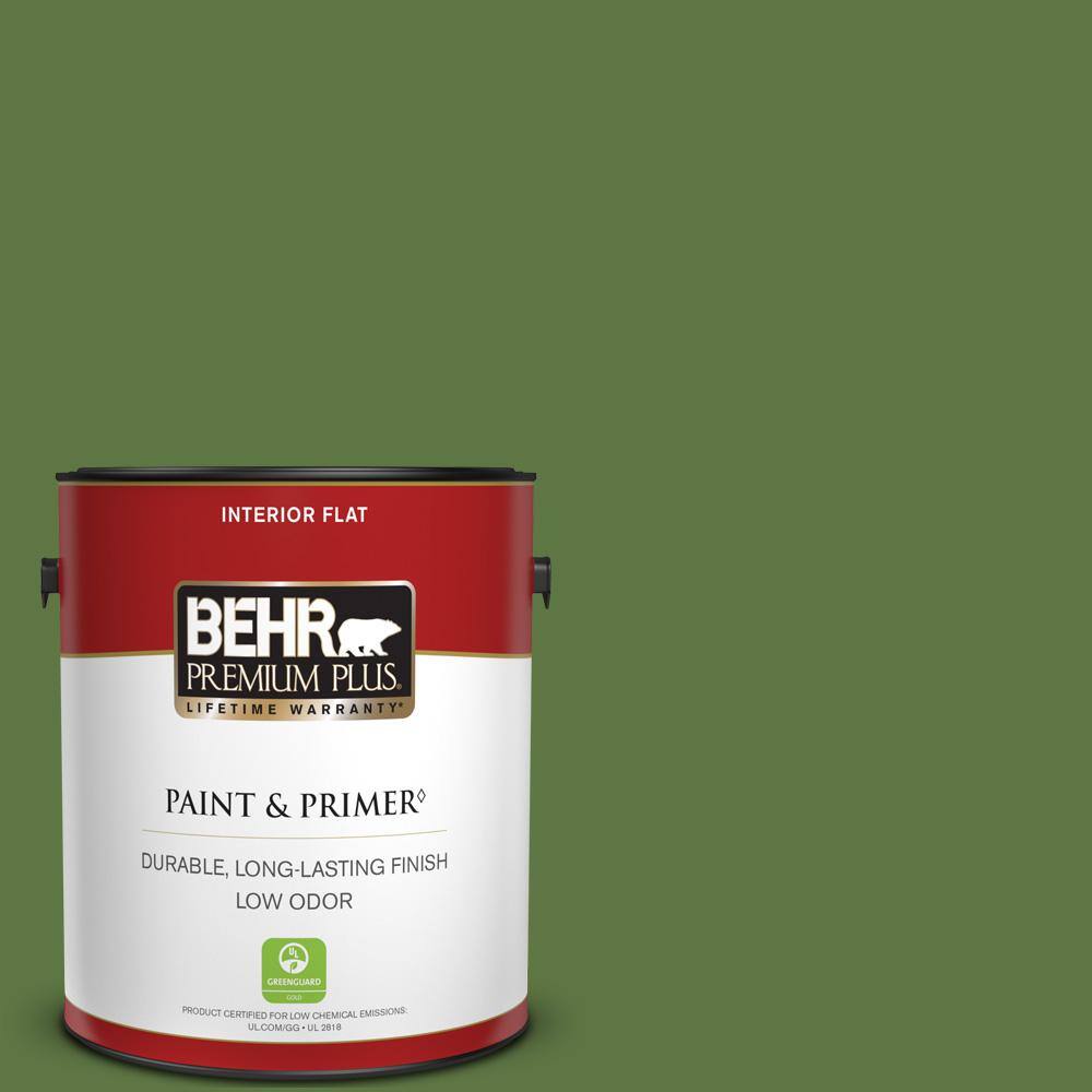 BEHR PREMIUM PLUS 1 gal. #420D-7 Dill Pickle Flat Low Odor Interior Paint & Primer -  00037801