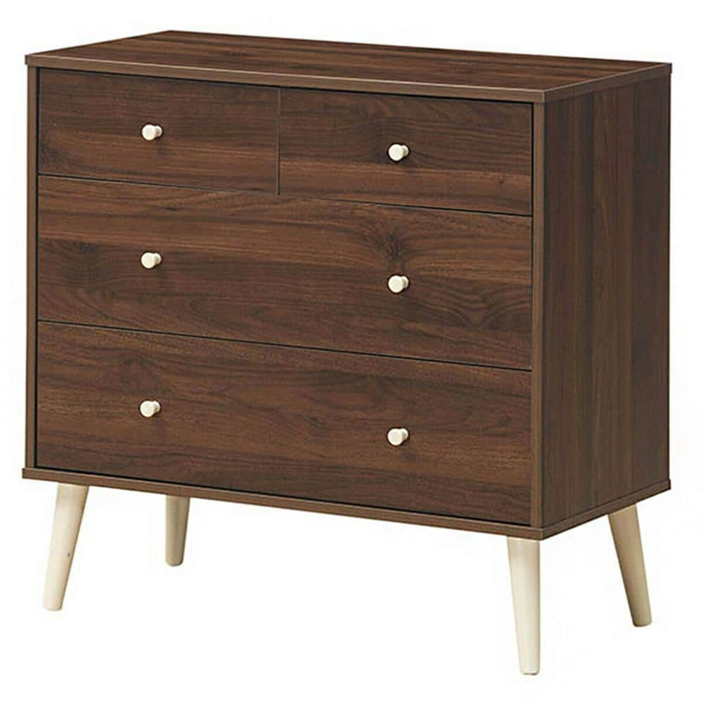 Gymax 4Drawer Dresser Walnut Chest of Drawers Storage