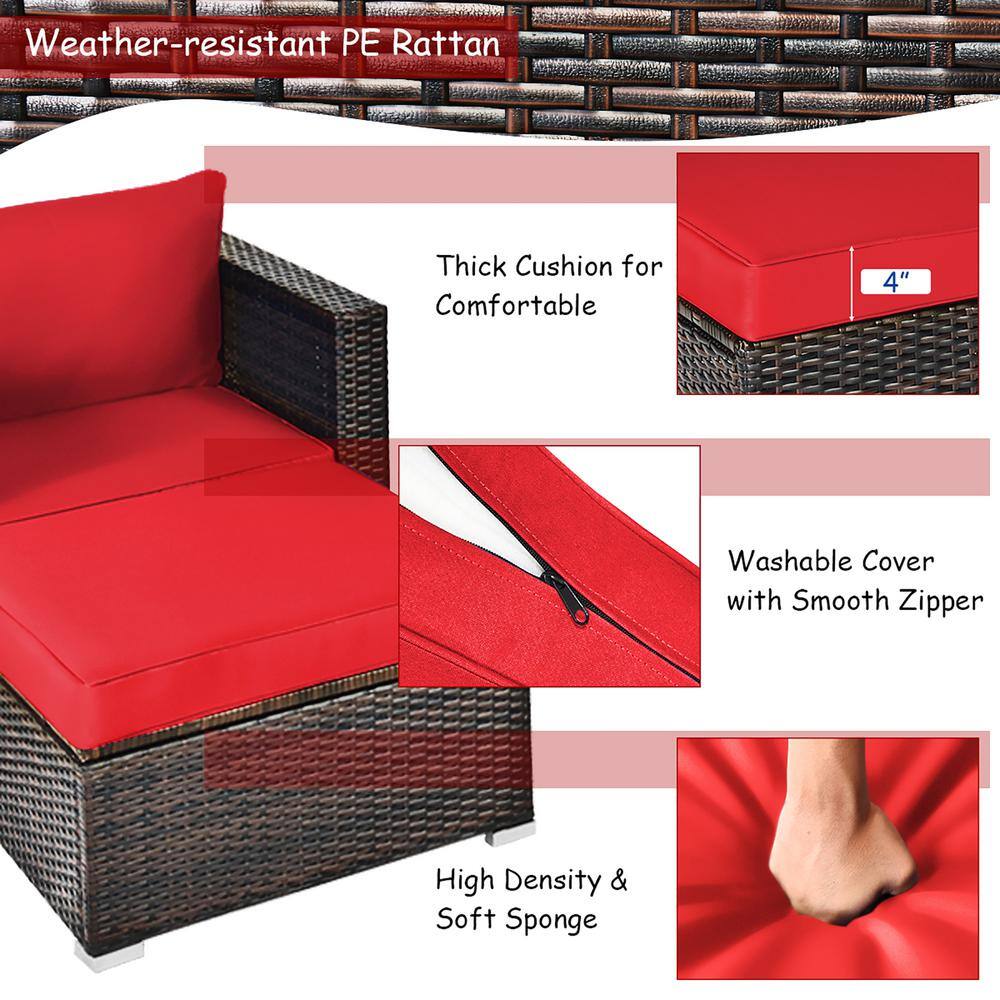 6-Piece Red Cushioned PE Rattan Outdoor Sectional Sofa Set